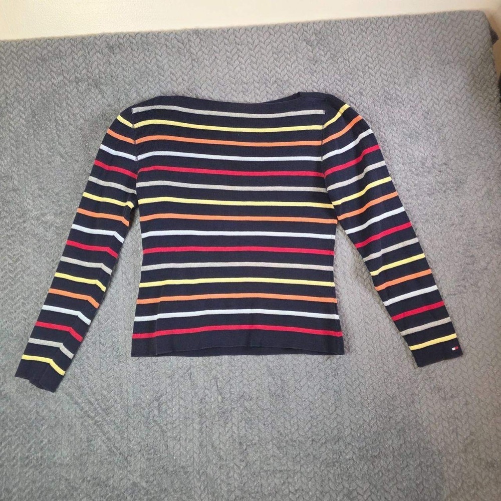 Tommy Hilfiger Women's Striped Knit Sweater Size L Cotton Long Sleeve Multicolor